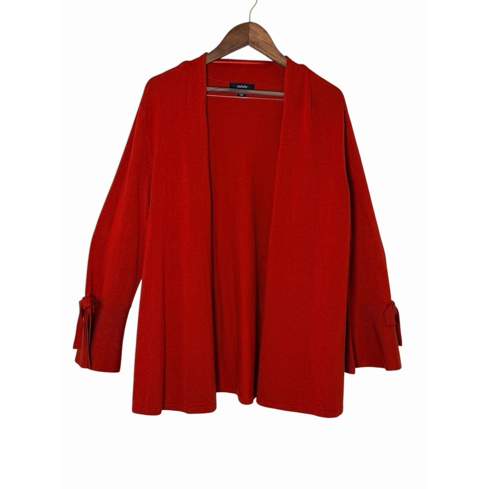 Alfani Cardigan Women Size S Red Open‎ Front Tie Sleeve Knit Sweater